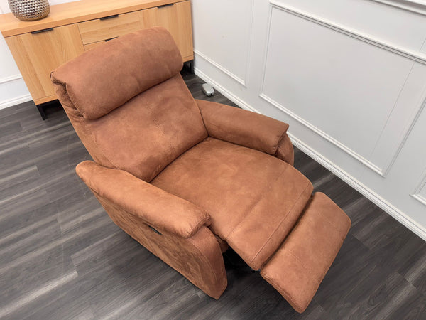 Rowan Swivel Rocker Saddle Fabric Power Recliner Armchair