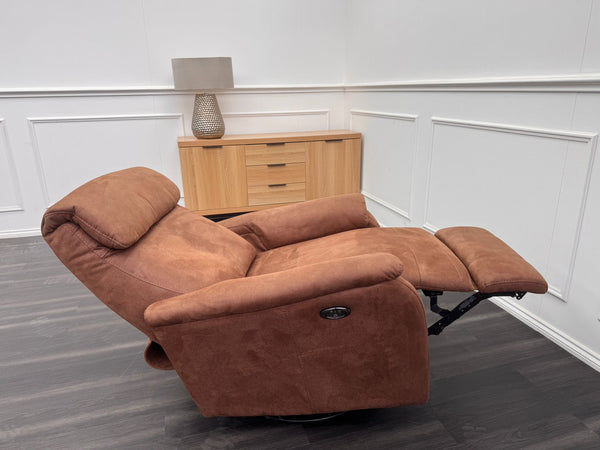 Rowan Swivel Rocker Saddle Fabric Power Recliner Armchair