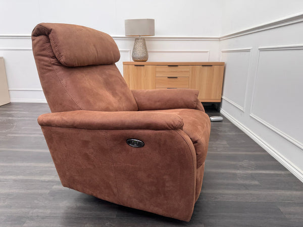 Rowan Swivel Rocker Saddle Fabric Power Recliner Armchair