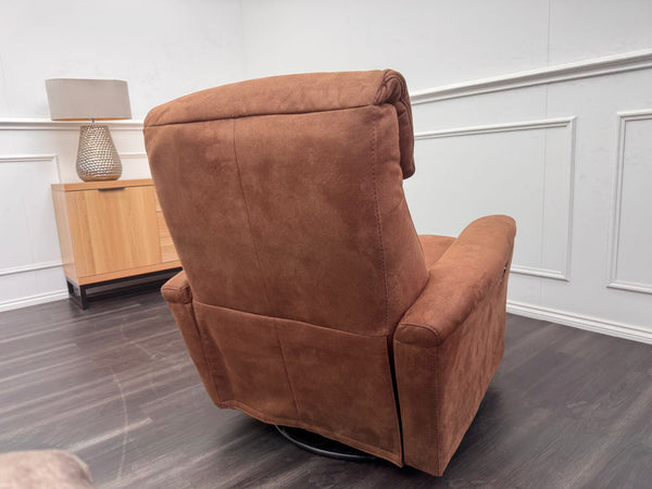 Rowan Swivel Rocker Saddle Fabric Power Recliner Armchair