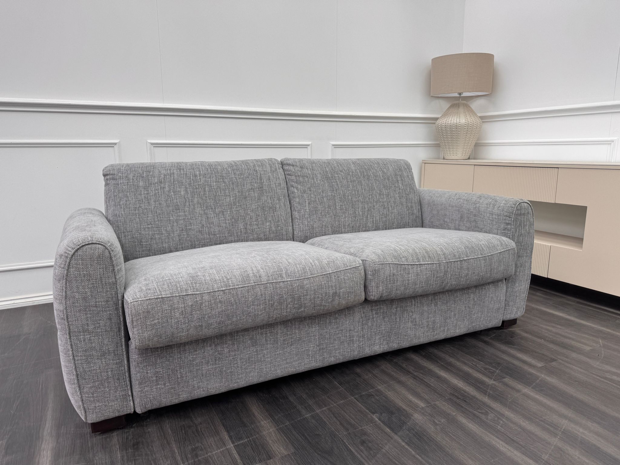 Optimus 3 Seater Grey Fabric Sofa Pull Out Bed Including Mattress
