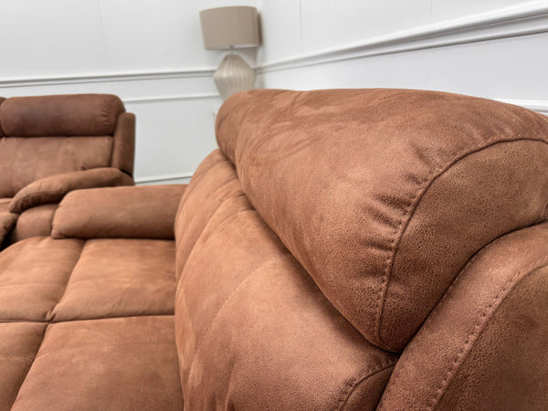 Moreno large sofa set 3 & 2 Seater & Armchair Tan Brown Saddle Fabric Power Recliner Power Headrest Set