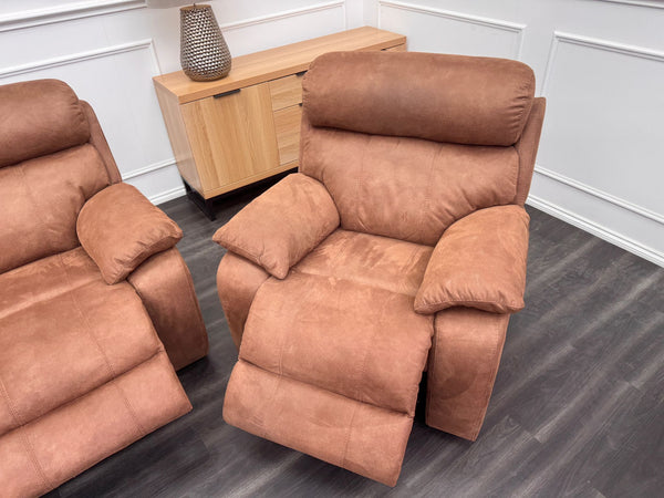 Moreno large sofa set 3 & 2 Seater & Armchair Tan Brown Saddle Fabric Power Recliner Power Headrest Set