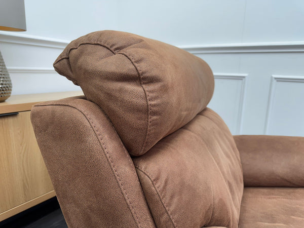 Moreno Armchair Tan Brown Saddle Fabric Power Recliner Power Headrest