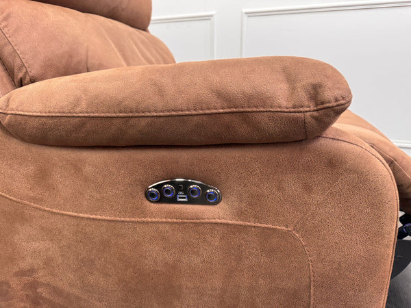 Moreno Armchair Tan Brown Saddle Fabric Power Recliner Power Headrest