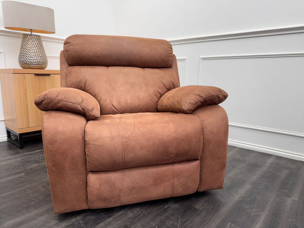 Moreno Armchair Tan Brown Saddle Fabric Power Recliner Power Headrest