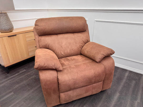 Moreno Armchair Tan Brown Saddle Fabric Power Recliner Power Headrest