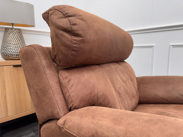 Moreno Armchair Tan Brown Saddle Fabric Power Recliner Power Headrest