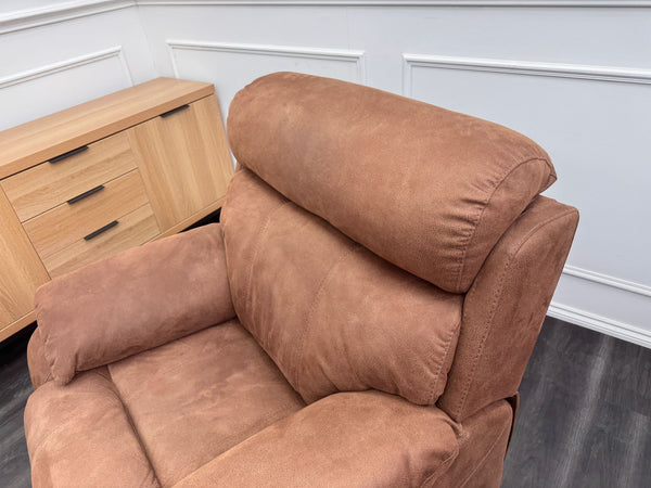 Moreno Armchair Tan Brown Saddle Fabric Power Recliner Power Headrest