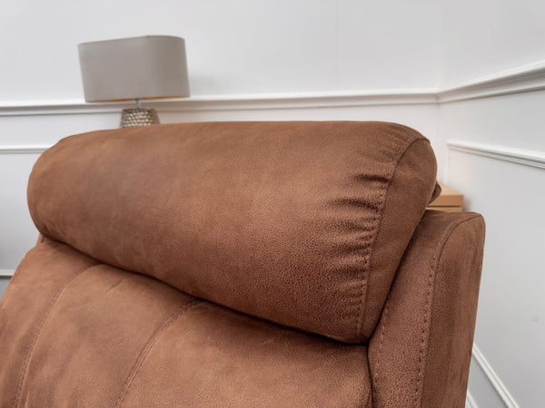 Moreno Armchair Tan Brown Saddle Fabric Power Recliner Power Headrest