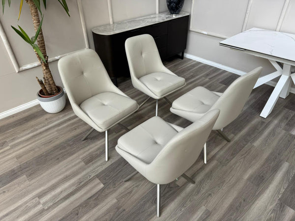 Avorio Grey Neutral Faux Leather Swivel Dining Chairs