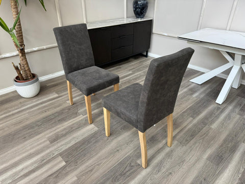 Augusta Cowboy Charcoal Fabric Wooden Dining Chairs
