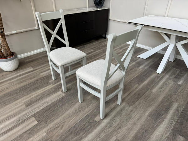 Branded Wooden Cross Back Stylish White Dining Chairs