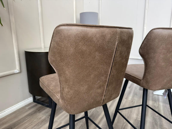 Aydin Brown Faux Leather Aesthetic Fluted Kitchen Bar Stool