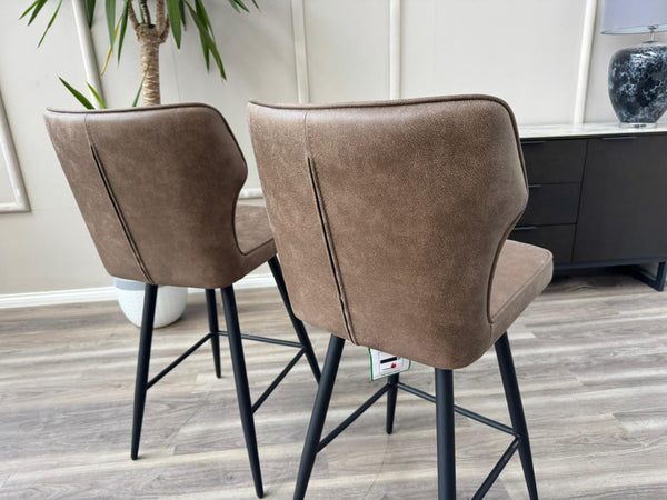 Aydin Brown Faux Leather Aesthetic Fluted Kitchen Bar Stool