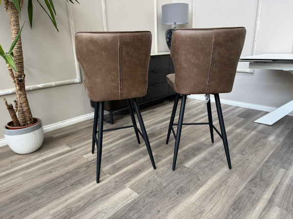 Aydin Brown Faux Leather Aesthetic Fluted Kitchen Bar Stool