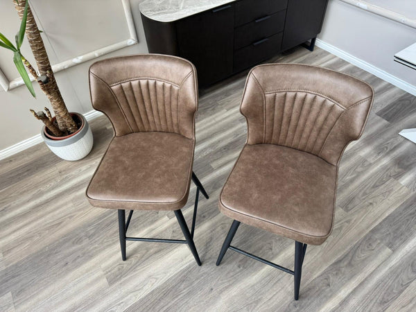 Aydin Brown Faux Leather Aesthetic Fluted Kitchen Bar Stool