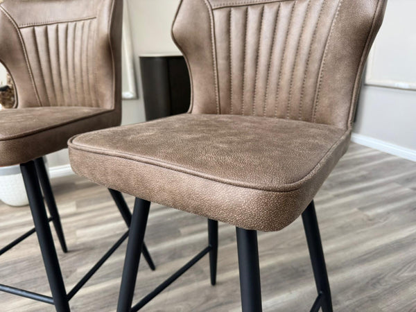 Aydin Brown Faux Leather Aesthetic Fluted Kitchen Bar Stool