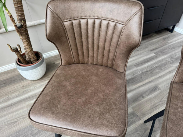 Aydin Brown Faux Leather Aesthetic Fluted Kitchen Bar Stool
