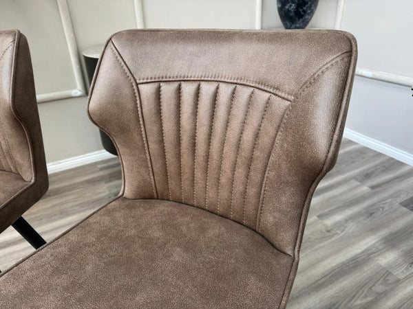 Aydin Brown Faux Leather Aesthetic Fluted Kitchen Bar Stool