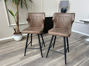 Aydin Brown Faux Leather Aesthetic Fluted Kitchen Bar Stool