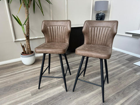 Aydin Brown Faux Leather Aesthetic Fluted Kitchen Bar Stool