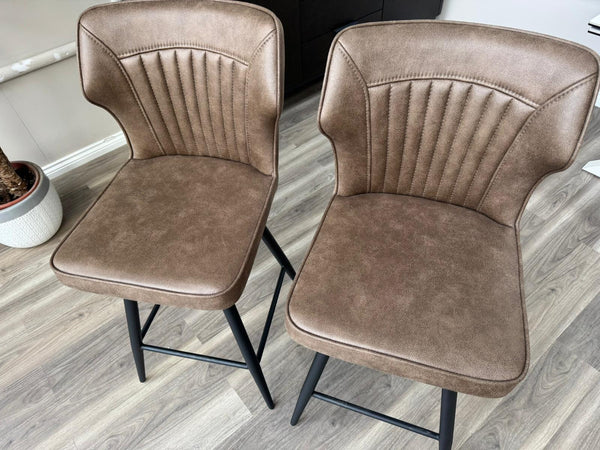 Aydin Brown Faux Leather Aesthetic Fluted Kitchen Bar Stool