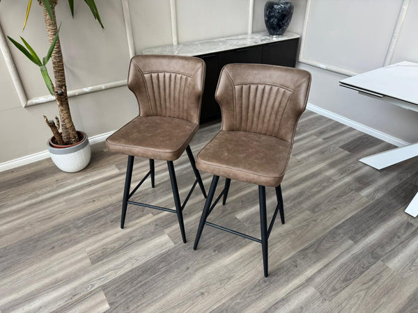 Aydin Brown Faux Leather Aesthetic Fluted Kitchen Bar Stool