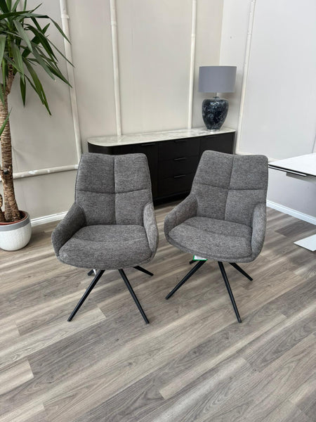 Kiara Grey Fabric Swivel Dining Chair Contemporary Stylish Aesthetic Dining Chair