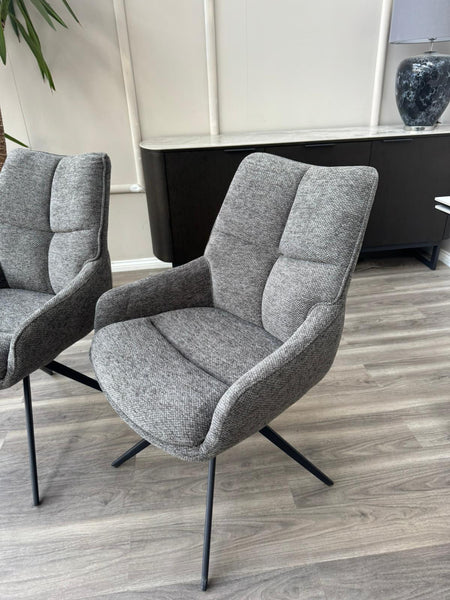 Kiara Grey Fabric Swivel Dining Chair Contemporary Stylish Aesthetic Dining Chair