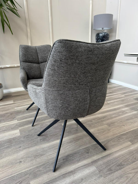 Kiara Grey Fabric Swivel Dining Chair Contemporary Stylish Aesthetic Dining Chair