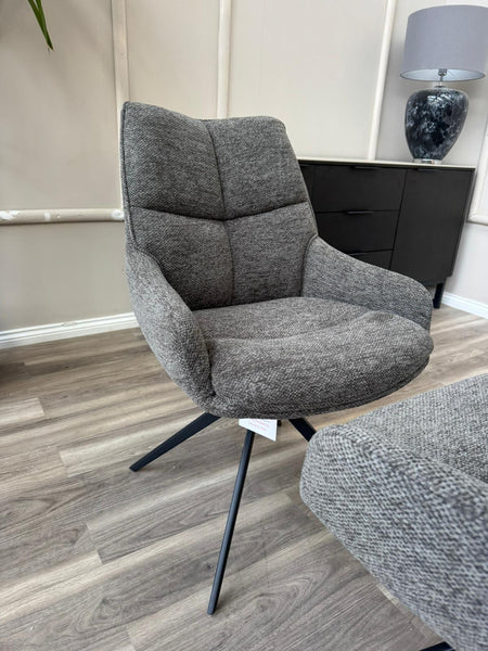 Kiara Grey Fabric Swivel Dining Chair Contemporary Stylish Aesthetic Dining Chair