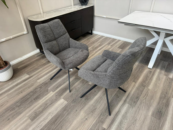 Kiara Grey Fabric Swivel Dining Chair Contemporary Stylish Aesthetic Dining Chair