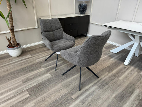Kiara Grey Fabric Swivel Dining Chair Contemporary Stylish Aesthetic Dining Chair