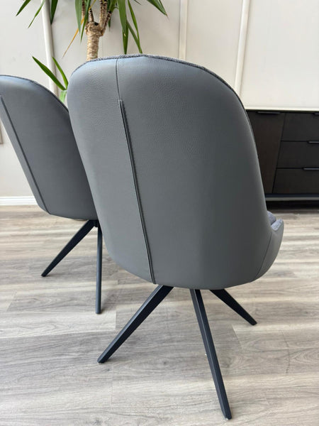 Jose Swivel Grey Dining Chairs Hybrid Fabric Faux Leather Stylish Kitchen Chairs