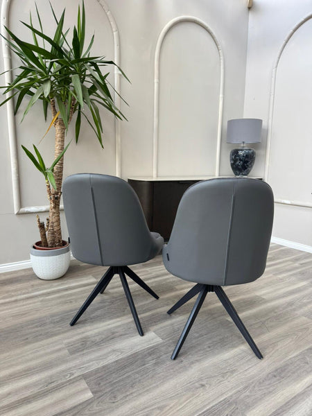 Jose Swivel Grey Dining Chairs Hybrid Fabric Faux Leather Stylish Kitchen Chairs