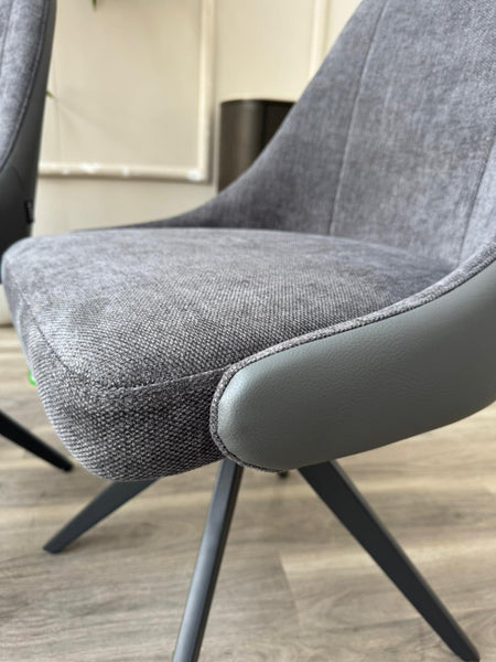 Jose Swivel Grey Dining Chairs Hybrid Fabric Faux Leather Stylish Kitchen Chairs