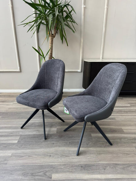 Jose Swivel Grey Dining Chairs Hybrid Fabric Faux Leather Stylish Kitchen Chairs