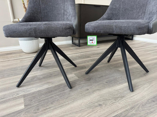 Jose Swivel Grey Dining Chairs Hybrid Fabric Faux Leather Stylish Kitchen Chairs