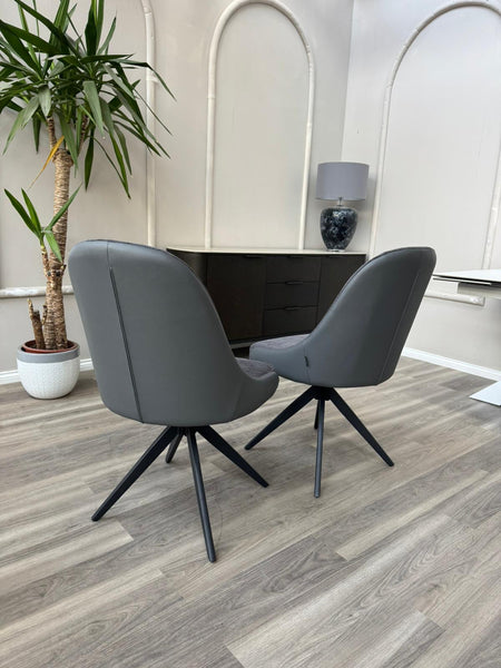 Jose Swivel Grey Dining Chairs Hybrid Fabric Faux Leather Stylish Kitchen Chairs