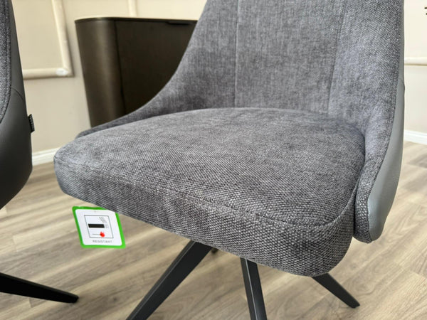 Jose Swivel Grey Dining Chairs Hybrid Fabric Faux Leather Stylish Kitchen Chairs
