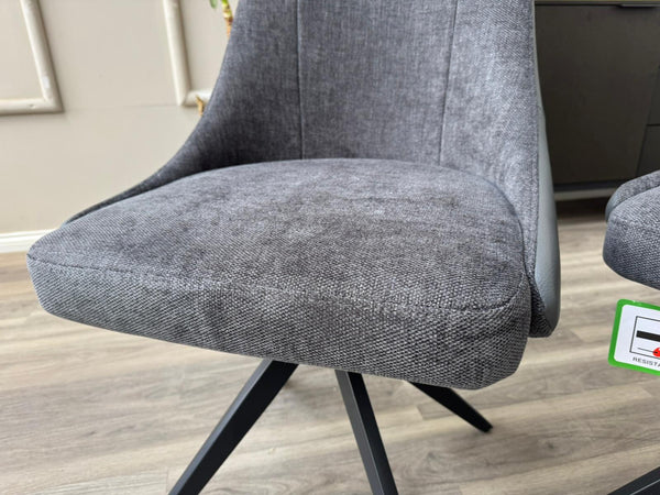 Jose Swivel Grey Dining Chairs Hybrid Fabric Faux Leather Stylish Kitchen Chairs