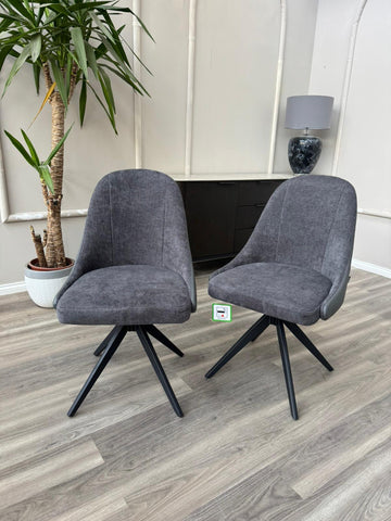 Jose Swivel Grey Dining Chairs Hybrid Fabric Faux Leather Stylish Kitchen Chairs
