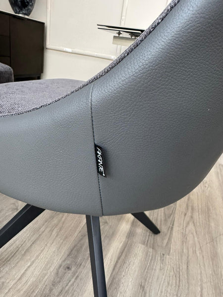 Jose Swivel Grey Dining Chairs Hybrid Fabric Faux Leather Stylish Kitchen Chairs