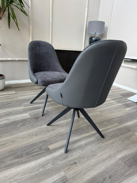 Jose Swivel Grey Dining Chairs Hybrid Fabric Faux Leather Stylish Kitchen Chairs