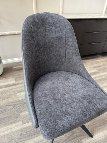 Jose Swivel Grey Dining Chairs Hybrid Fabric Faux Leather Stylish Kitchen Chairs