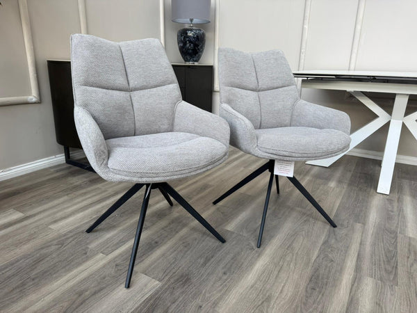 Kiara Grey Fabric Swivel Dining Chair Contemporary Stylish Aesthetic Dining Chair