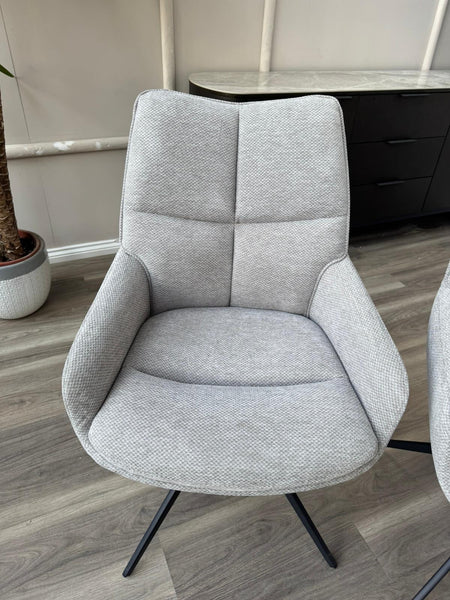 Kiara Grey Fabric Swivel Dining Chair Contemporary Stylish Aesthetic Dining Chair