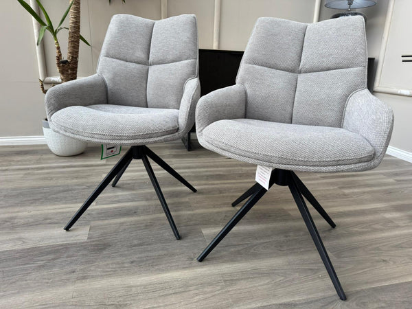 Kiara Grey Fabric Swivel Dining Chair Contemporary Stylish Aesthetic Dining Chair