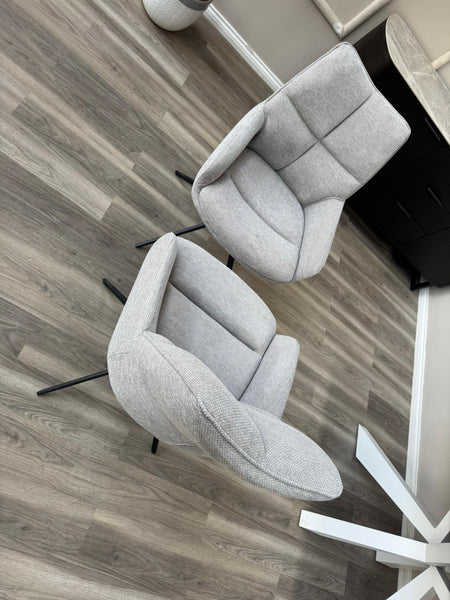 Kiara Grey Fabric Swivel Dining Chair Contemporary Stylish Aesthetic Dining Chair